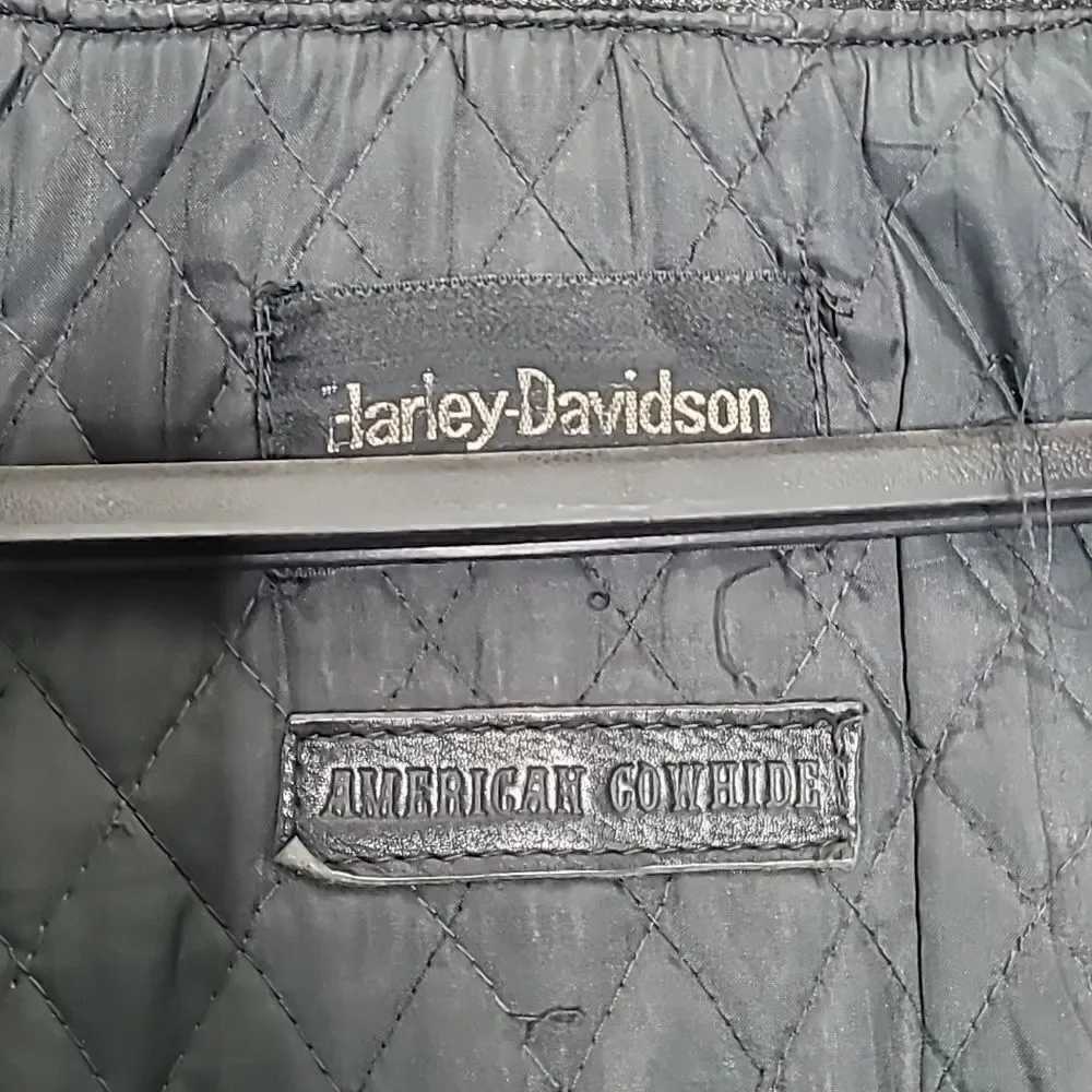 Vintage Harley Davidson Quilted Lined Cowhide Motorcycle Jacket Size 46 Tall